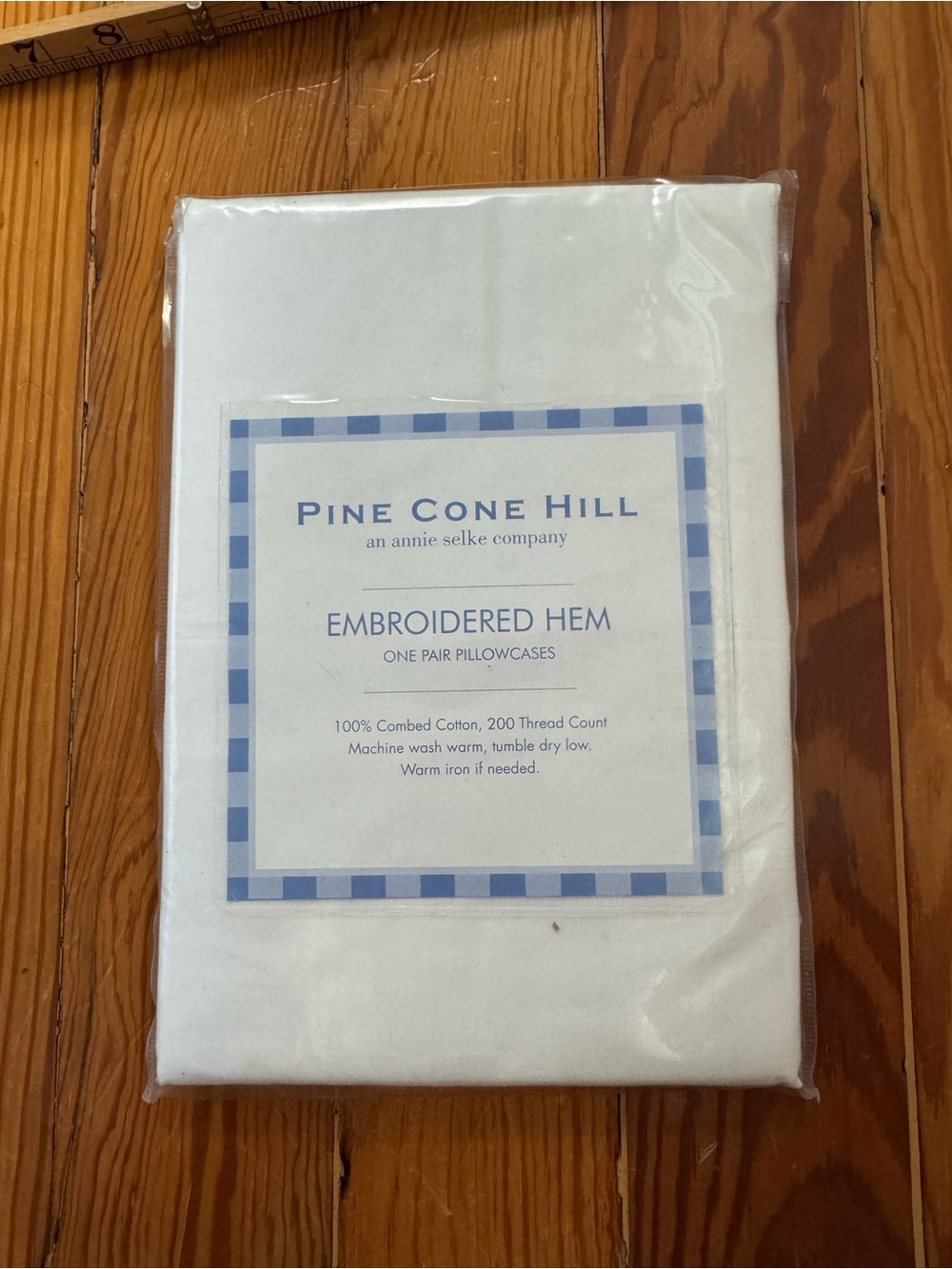 NWT Pine Cone Hill White Embroidered Hem Pillowcase Pair